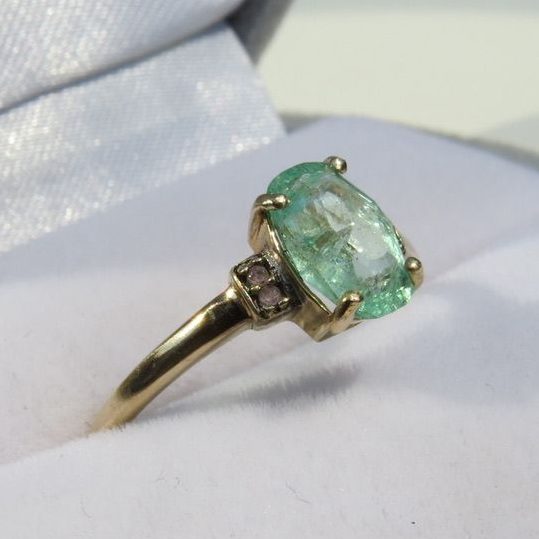 Unheated Columbian Emerald Diamond 14k Gold Ring Natural Solid Earth Mined Emerald
